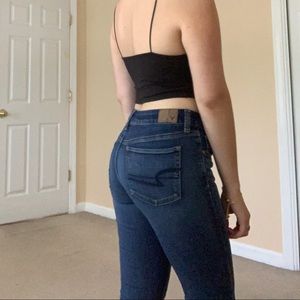 dark wash low rise flare jeans